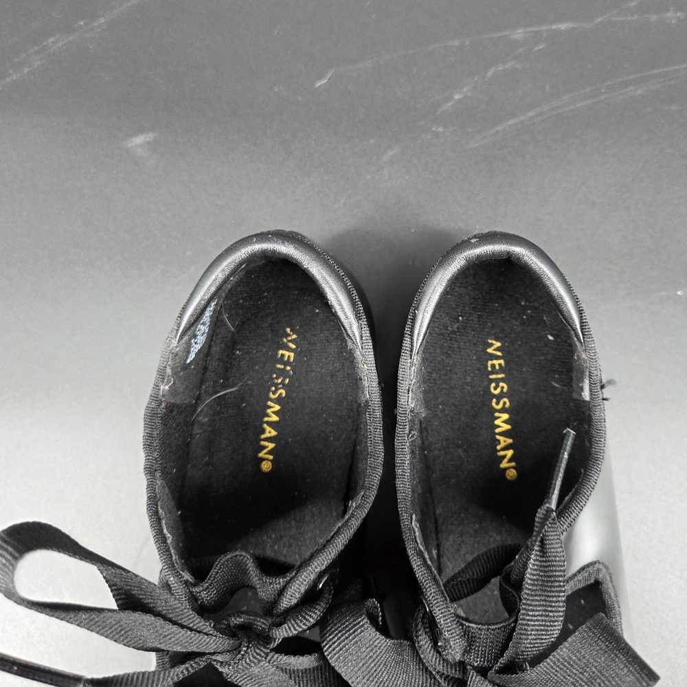 Weissman Black Patent Tap Shoes Ribbon Tie Girls Kids Dance - Picture 2 of 5